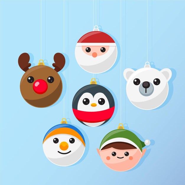 Adornos de bolas de navidad de diseño plano