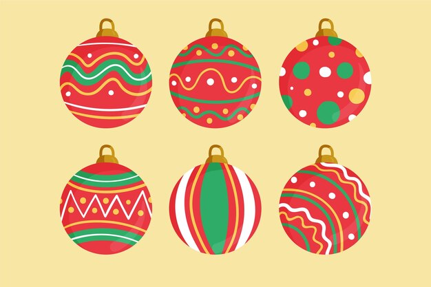 Adornos de bolas navideñas dibujadas a mano
