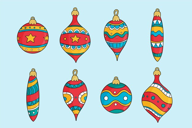 Adornos de bolas navideñas dibujadas a mano