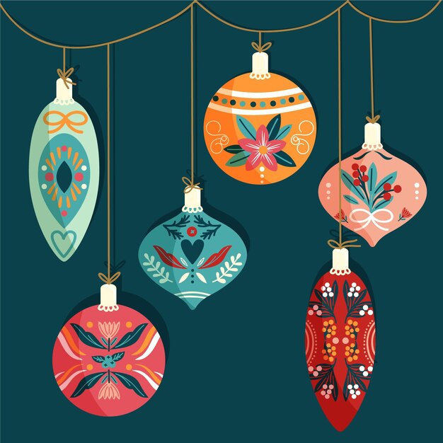 Adornos de bolas navideñas dibujadas a mano