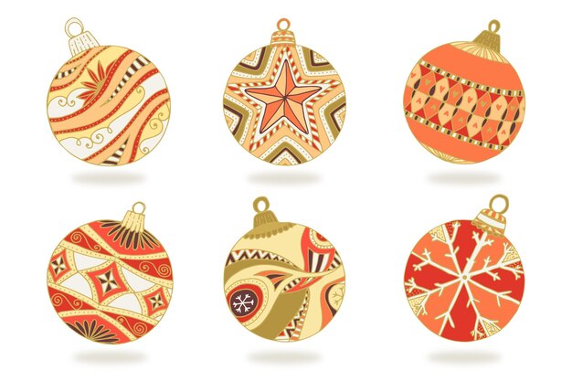 Adornos de bolas navideñas dibujadas a mano