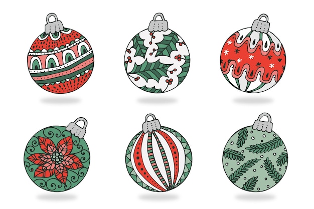 Adornos de bolas navideñas dibujadas a mano