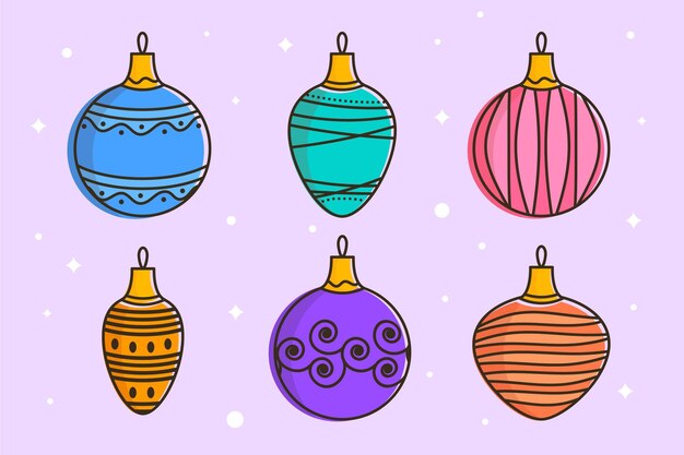 Adornos de bolas navideñas dibujadas a mano