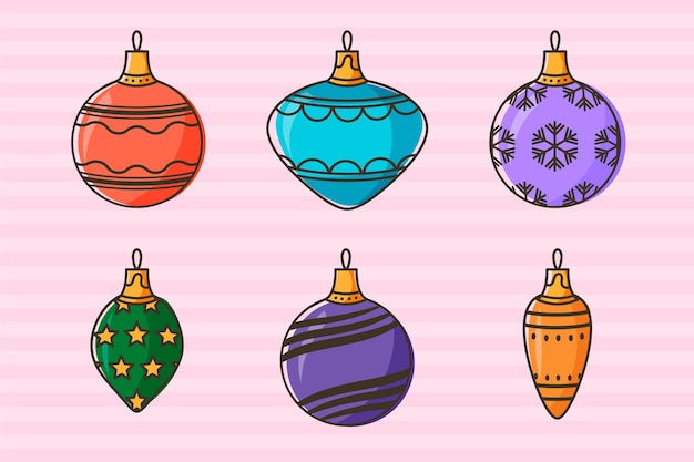 Vector gratuito adornos de bolas navideñas dibujadas a mano