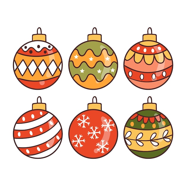 Adornos de bolas navideñas dibujadas a mano
