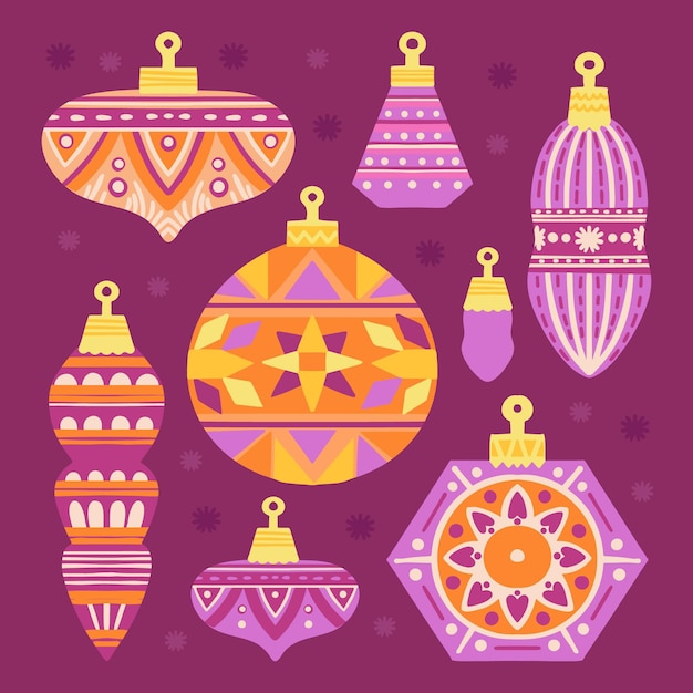 Adornos de bolas navideñas dibujadas a mano