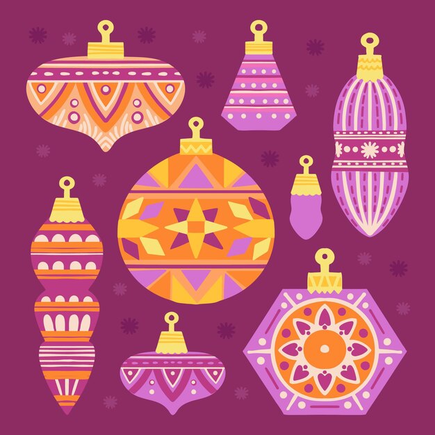 Adornos de bolas navideñas dibujadas a mano
