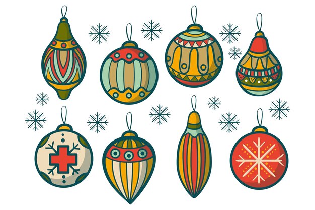 Adornos de bolas navideñas dibujadas a mano