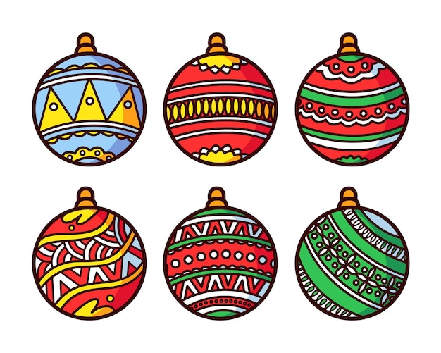 Adornos de bolas navideñas dibujadas a mano