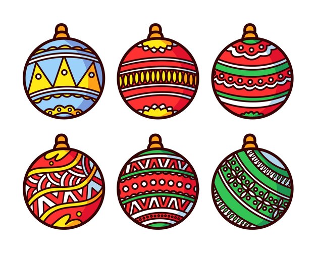 Adornos de bolas navideñas dibujadas a mano