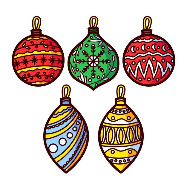 Adornos de bolas navideñas dibujadas a mano