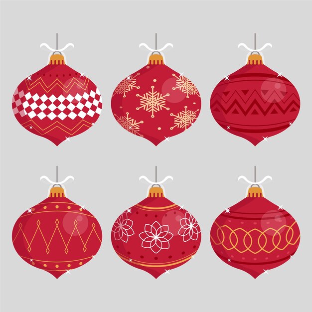 Adornos de bolas navideñas en diseño plano.