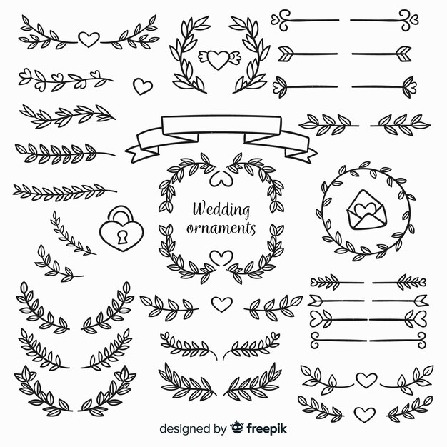 Adornos florales de boda dibujados a mano