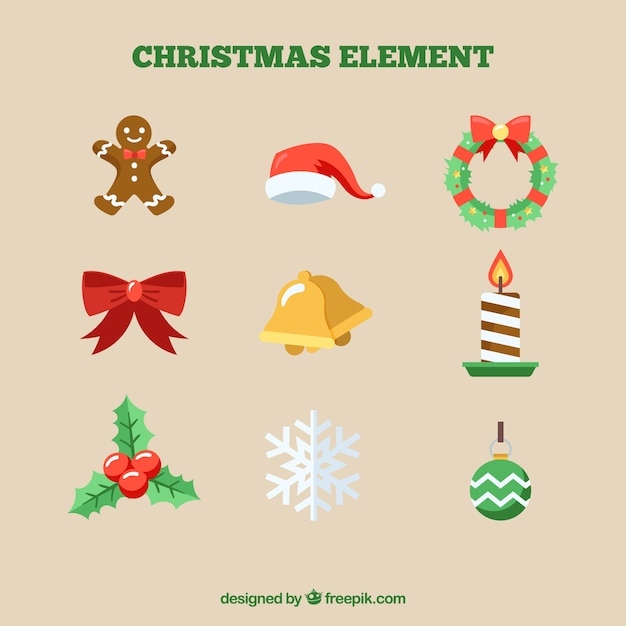 Adornos de navidad con diseño plano