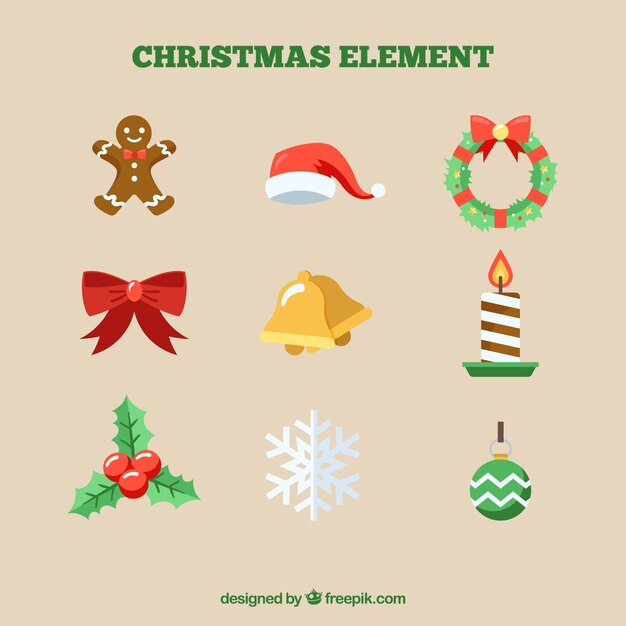 Adornos de navidad con diseño plano