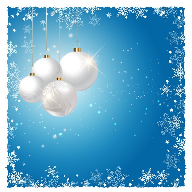Adornos de Navidad en el fondo del copo de nieve