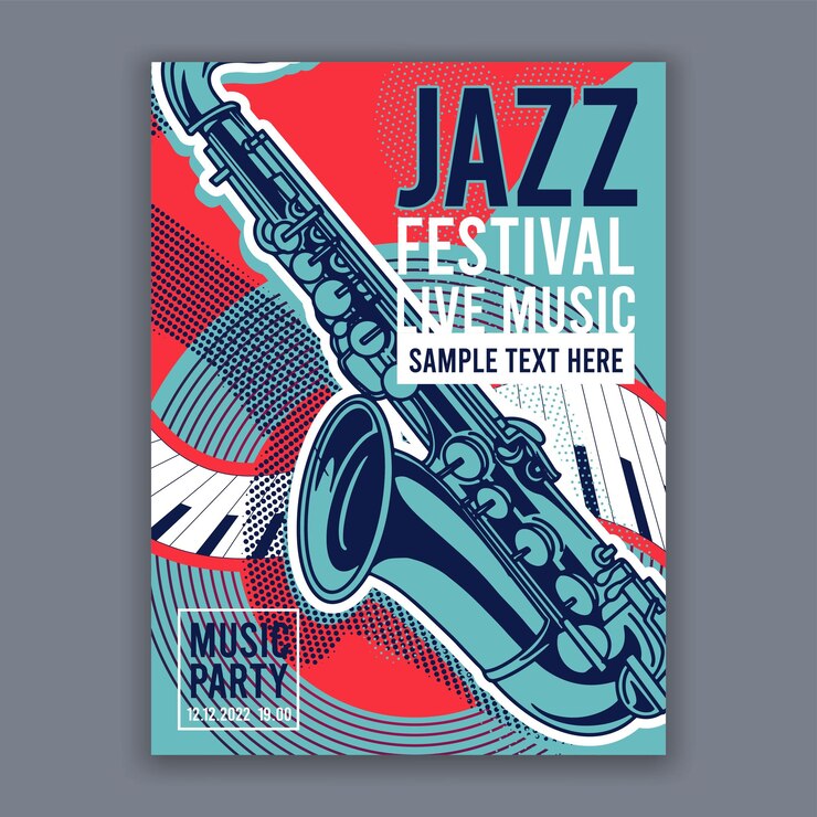 Vector gratuito afiche para el volante de banner moderno jazz creative para conciertos de música y festivales ilustración vectorial