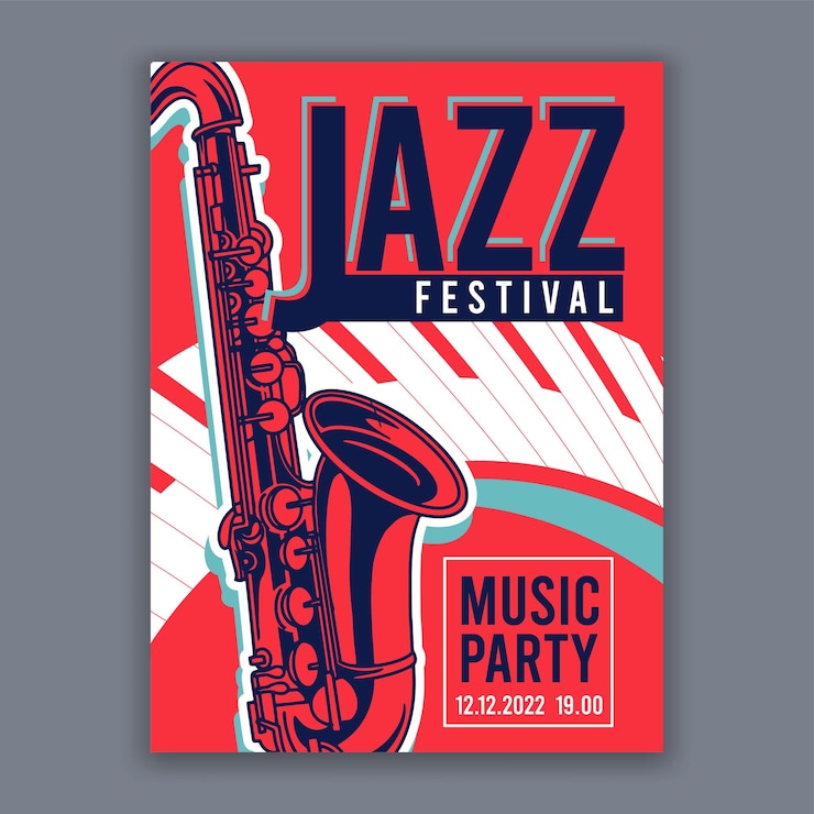 Vector gratuito afiche para el volante de banner moderno jazz creative para conciertos de música y festivales ilustración vectorial