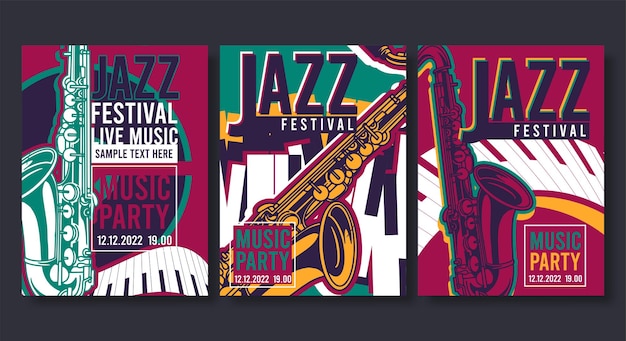 Vector gratuito afiche para el volante de banner moderno jazz creative para conciertos de música y festivales ilustración vectorial