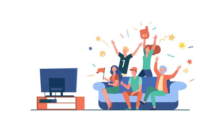Vector gratuito los aficionados al fútbol viendo el partido en la televisión