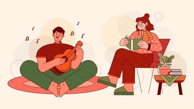 Aficiones de personas planas dibujadas a mano