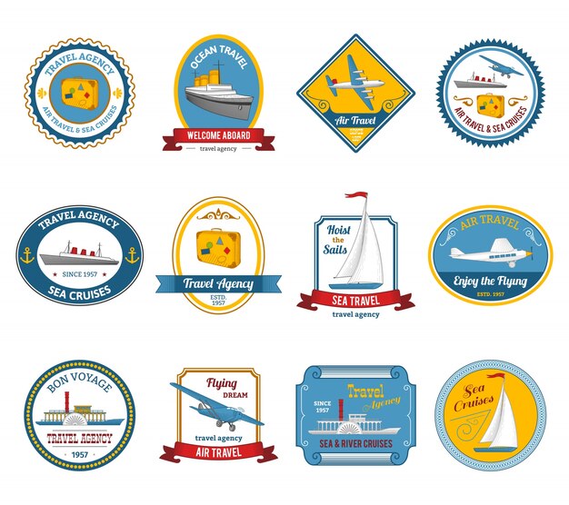 Agencia de viajes de cruceros tours etiquetas de colores