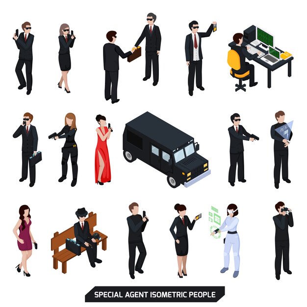 Agente especial isométrica personas