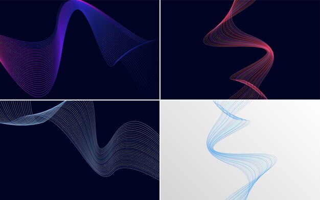 Agregue profundidad a su diseño con este conjunto de 4 fondos vectoriales de líneas onduladas