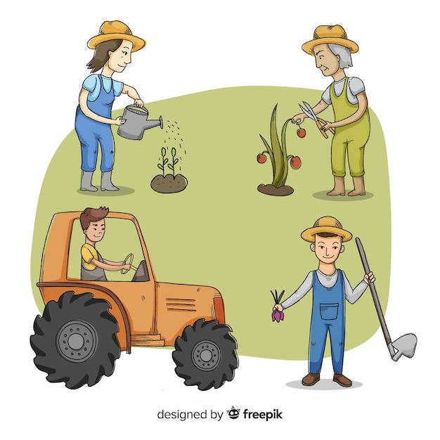 Agricultores ilustrados trabajando colección