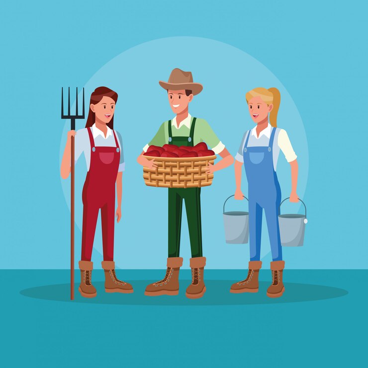 Vector gratuito agricultores que trabajan en caricaturas de la granja.