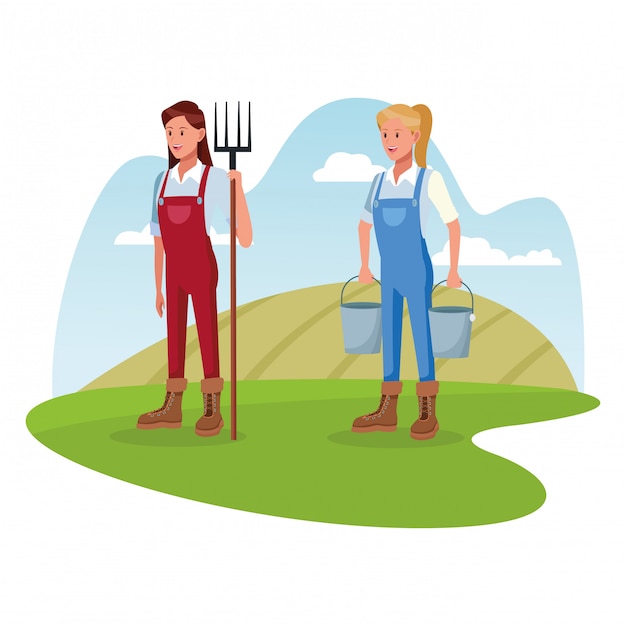 Vector gratuito agricultores que trabajan en caricaturas de la granja.