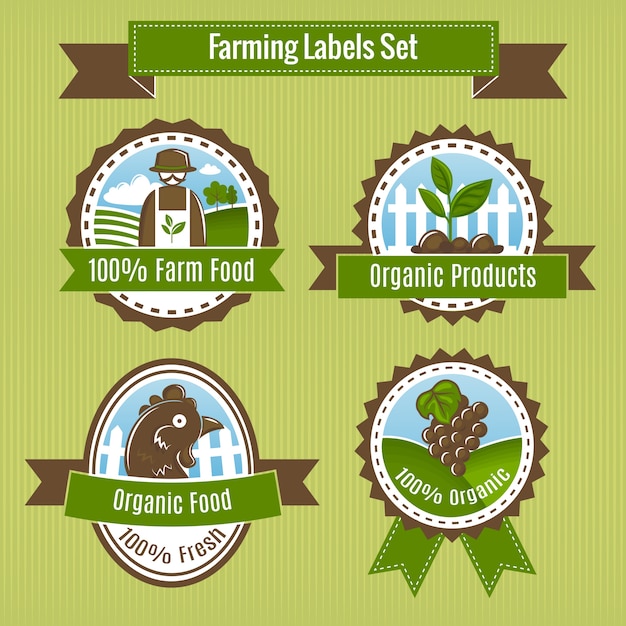 Vector gratuito agricultura recolección y la agricultura insignias o etiquetas de conjunto aislado ilustración vectorial