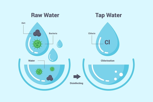 Vector gratuito agua cruda desinfectada con cloro