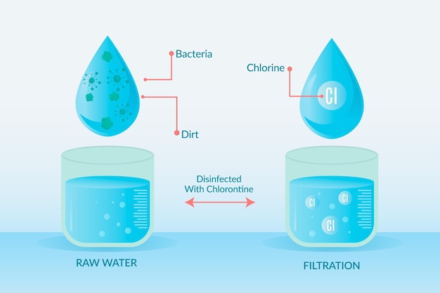 Vector gratuito agua cruda desinfectada con cloro