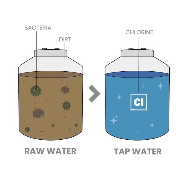 Vector gratuito agua cruda desinfectada con cloro