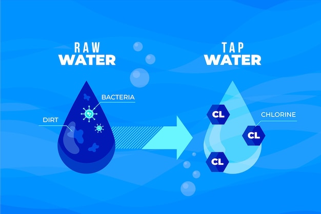 Vector gratuito agua cruda desinfectada con cloro