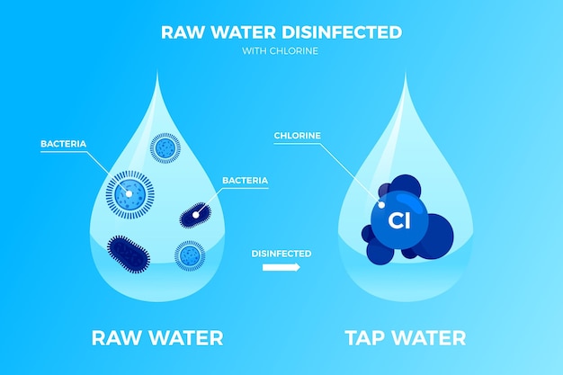 Vector gratuito agua cruda desinfectada con cloro