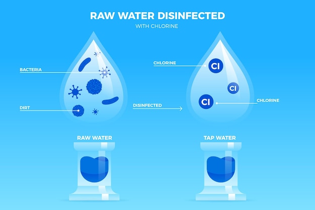 Vector gratuito agua cruda desinfectada con cloro