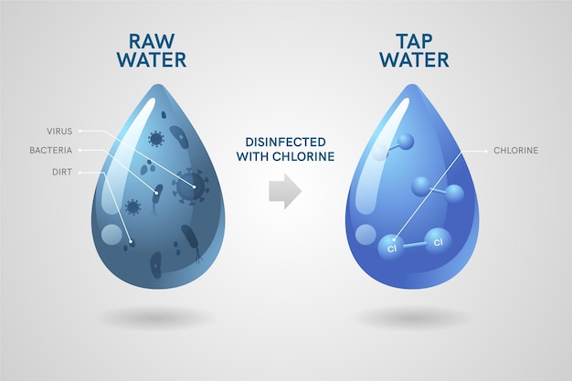 Vector gratuito agua cruda desinfectada con cloro