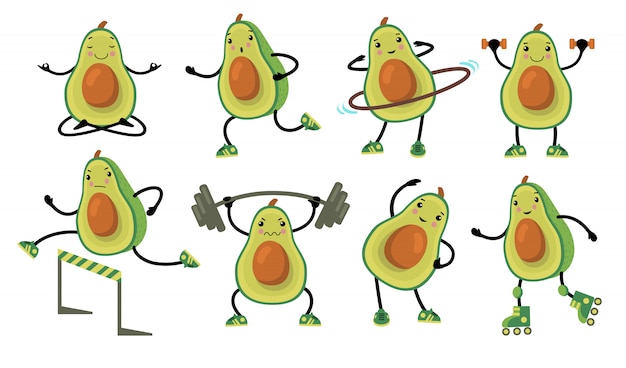 Los aguacates divertidos haciendo ejercicio.