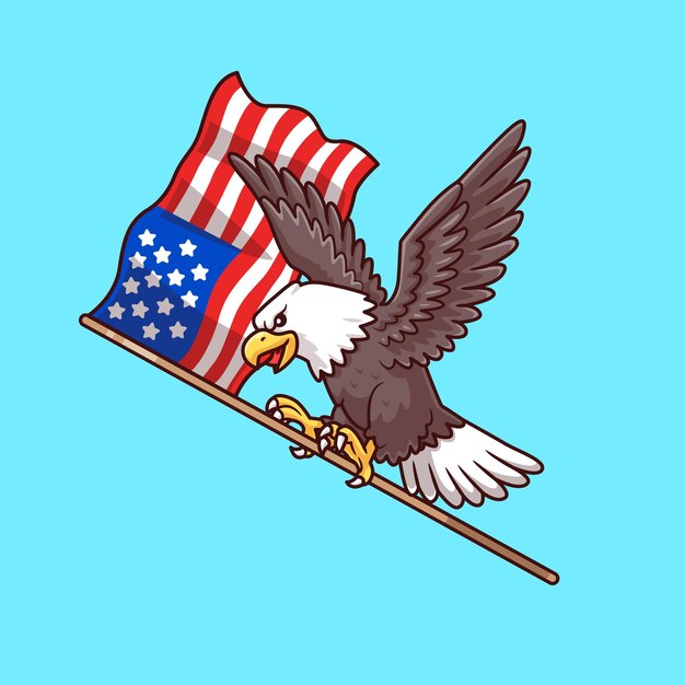 Águila sosteniendo la bandera de los Estados Unidos Icono vectorial de dibujos animados Ilustración Icono de educación animal Icono plano aislado Vector