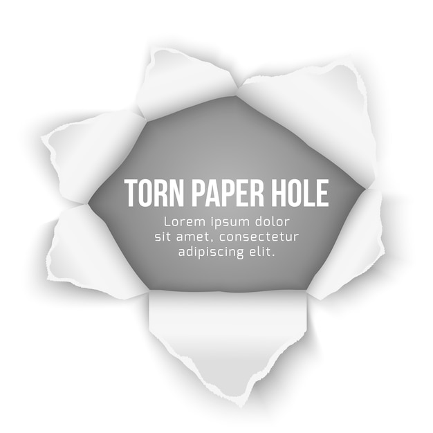 Vector gratuito agujero de papel rasgado con plantilla de texto de muestra. diseño de ilustración rasgada, agujero de bala o revolucionaria