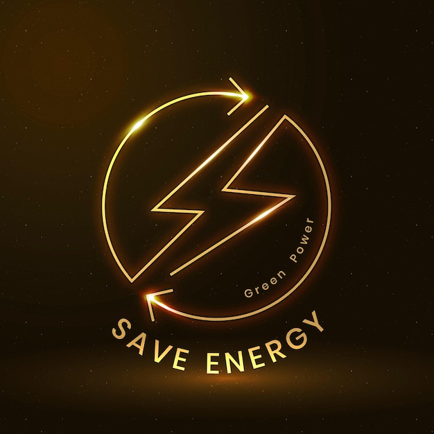 Ahorre energía vector logo ambiental con texto de energía verde