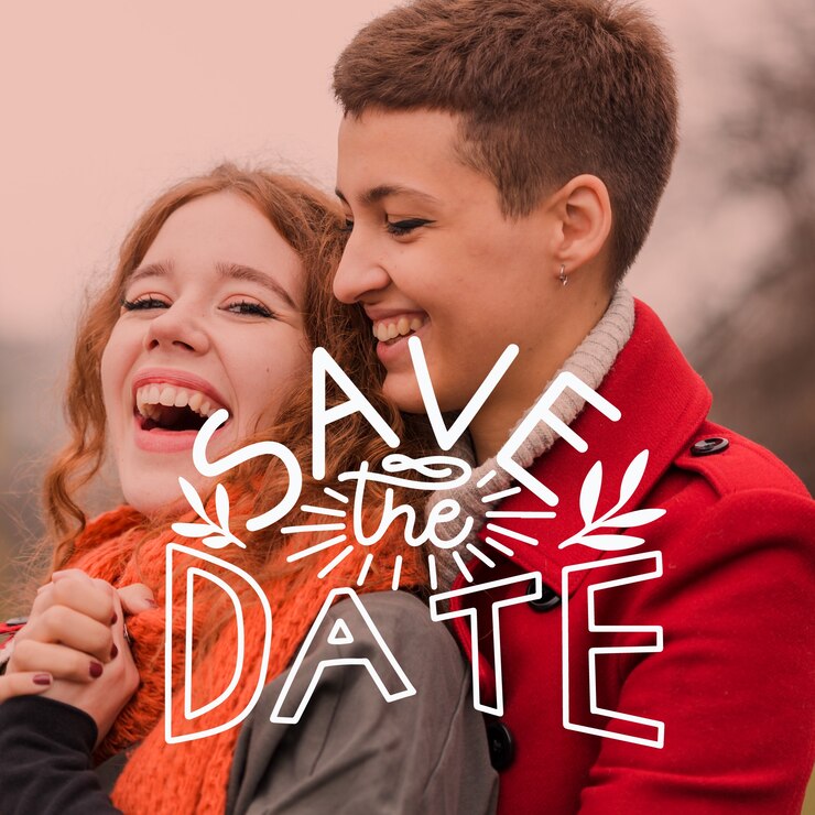 Vector gratuito ahorre la fecha letras con pareja feliz