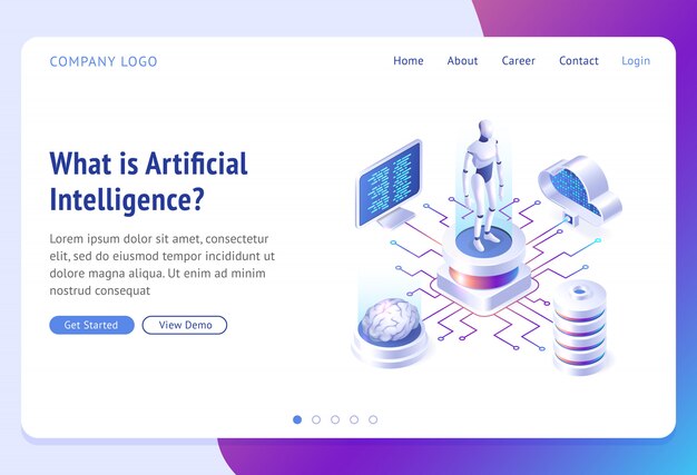 Ai, página de aterrizaje isométrica de inteligencia artificial