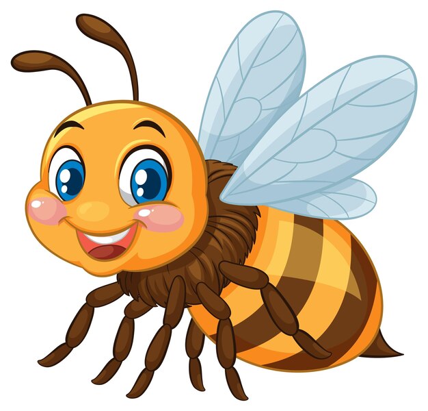 La alegre abeja de dibujos animados con ojos azules brillantes