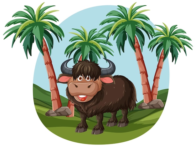 Vector gratuito el alegre búfalo en el paisaje tropical