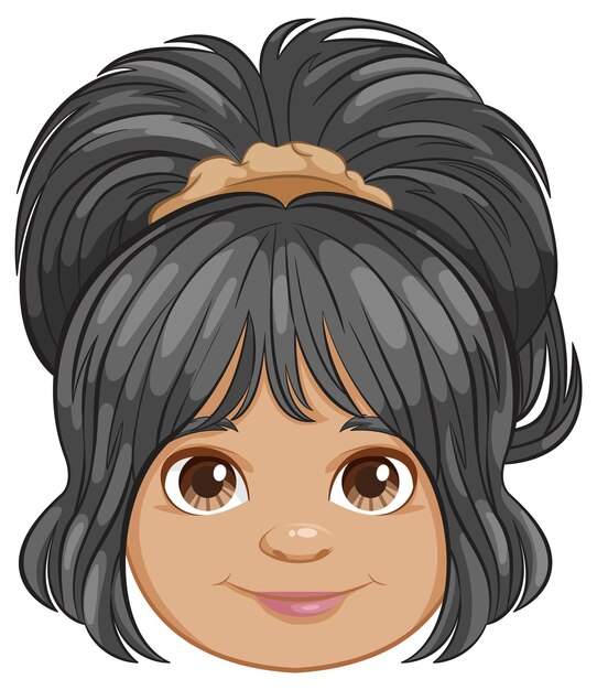 La alegre chica de dibujos animados con el cabello negro