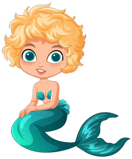 La alegre y joven sirena sentada