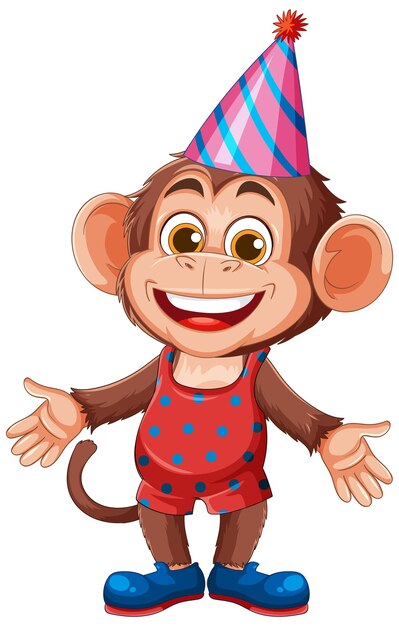 El alegre mono de dibujos animados en la ilustración del sombrero de fiesta